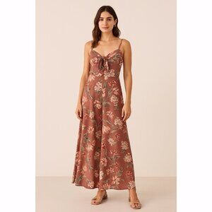 AWU Women’s Medium Floral Coquette Milkmaid Button Maxi Dress Mauve Cottagecore